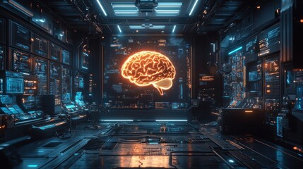 Artificial Intelligence Neural Network Digital Brain Hologram Cyberpunk Technology Deep Learning Data Analysis Innovation