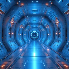 Obraz premium Futuristic Sci-Fi Corridor with Mechanical Details and Alien Space Pilot Illustration