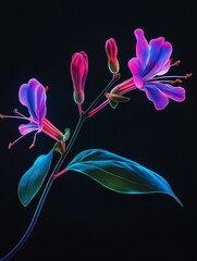 Fototapeta premium Purple glowing flower on black