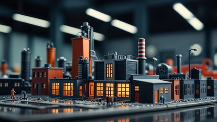 miniature factory with blurred background, generative AI 
