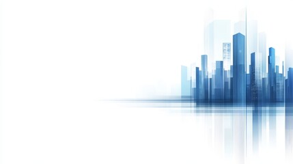 Abstract city skyline with blue hues and reflections, evoking a modern urban atmosphere