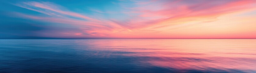 Fototapeta premium A serene seascape at sunset, with vibrant colors reflecting on the calm water, creating a peaceful and picturesque atmosphere.