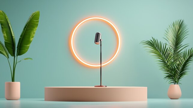 Live podcast recording with retro microphone studio digital art