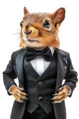 Isolated Squirrel in Tuxedo Standing Elegantly