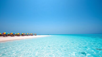 Fototapeta premium A breathtaking tropical beach with turquoise waters stretching into the horizon, symbolizing the perfect spring break escape.
