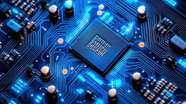 Close-up CPU on circuit board; glowing tech background; for tech articles - Powered by Adobe