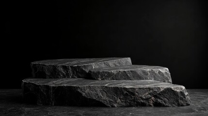 black stone platform dark background rough texture product displ