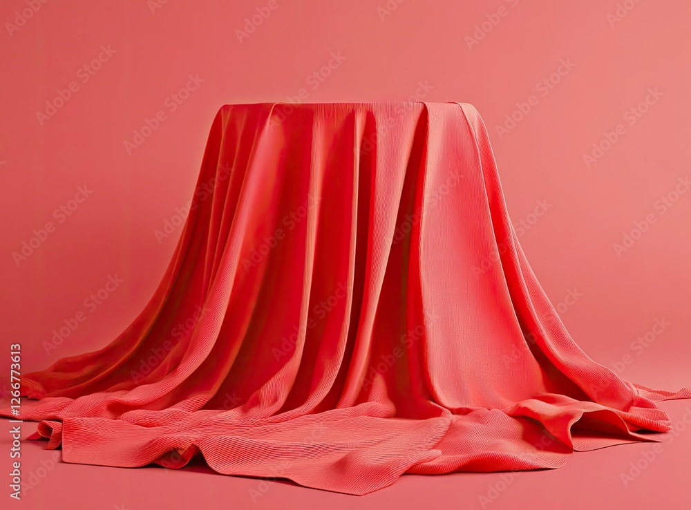 Poster 3d render of a podium with red fabric on a pink background, a minimal showcase scene for product pre