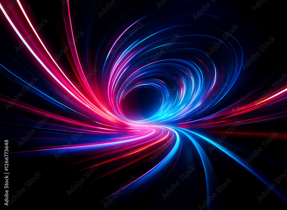 Aufkleber abstract image showing vibrant, swirling light trails in red and blue colors against a dark backdrop