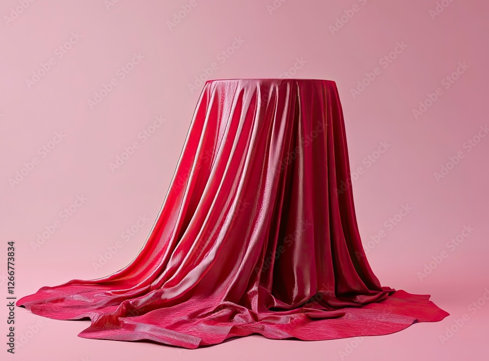 Poster 3d render of a podium with red fabric on a pink background, a minimal showcase scene for product pre