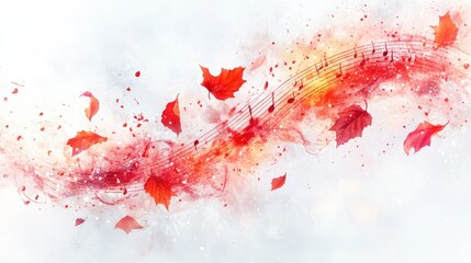 Musical background featuring a musical note surrounded by green leaves and natural elements