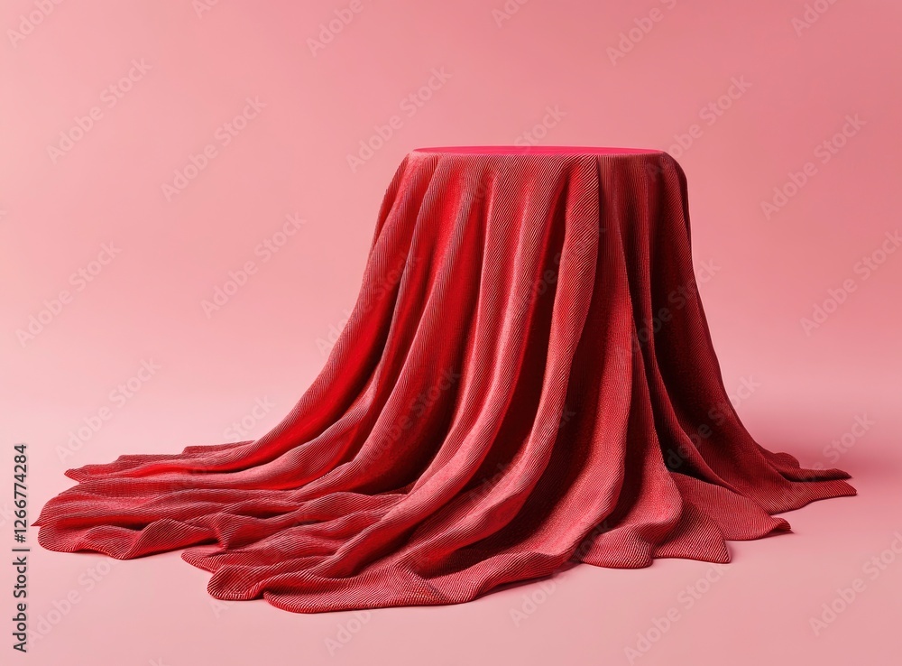 Poster 3d render of a podium with red fabric on a pink background, a minimal showcase scene for product pre