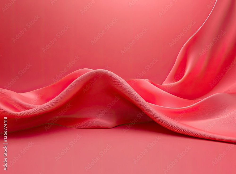 Poster 3d render of a podium with red fabric on a pink background, a minimal showcase scene for product pre