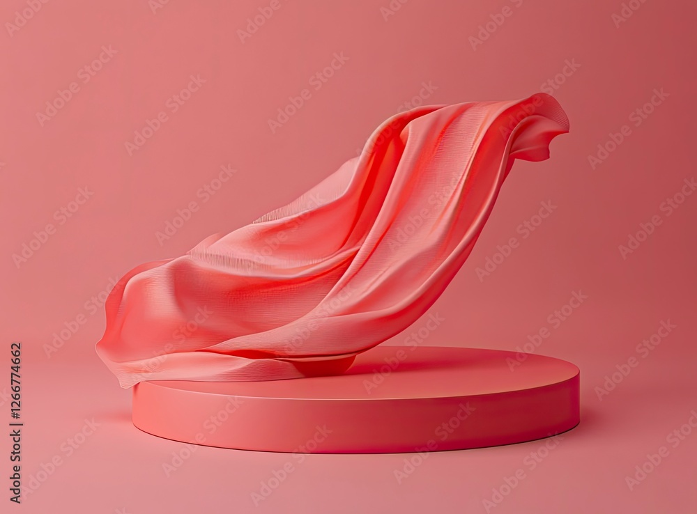Poster 3d render of a podium with red fabric on a pink background, a minimal showcase scene for product pre