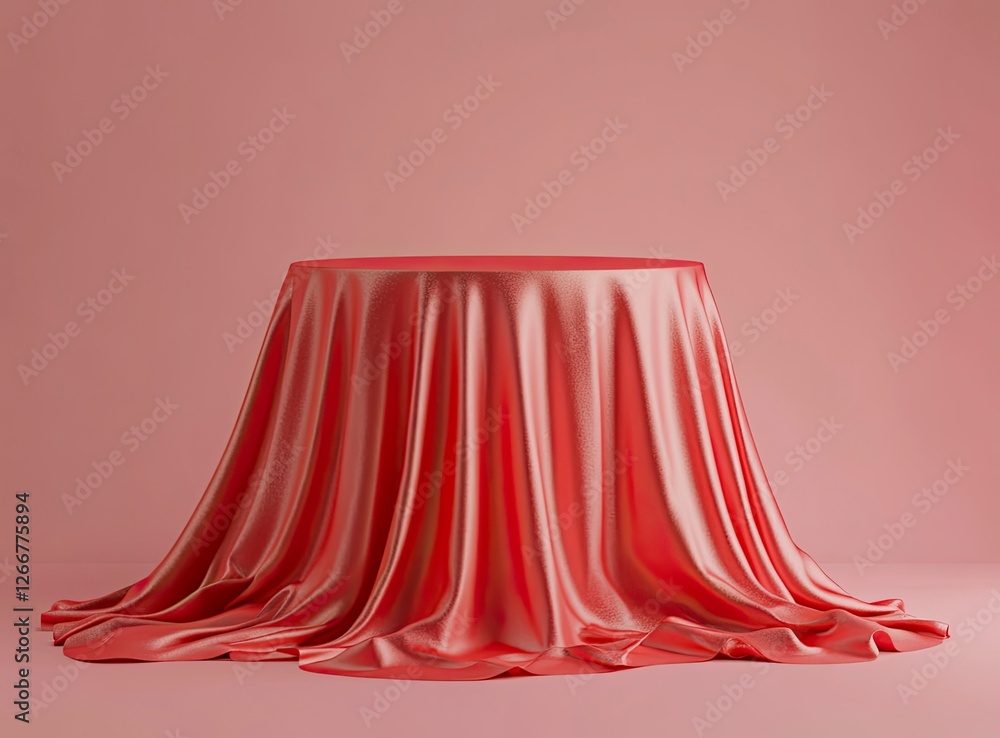 Poster 3d render of a podium with red fabric on a pink background, a minimal showcase scene for product pre