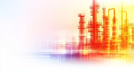 Abstract representation of an industrial landscape with vibrant color and blurred structures