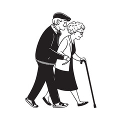 An old couple is walking with a cane vector
