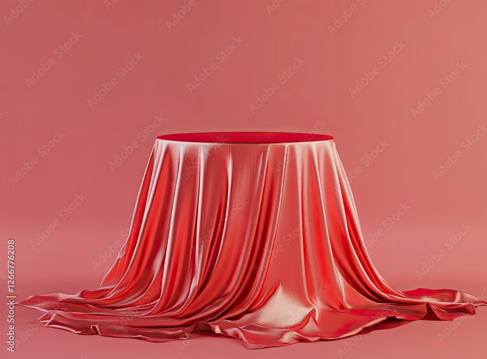 Poster 3d render of a podium with red fabric on a pink background, a minimal showcase scene for product pre