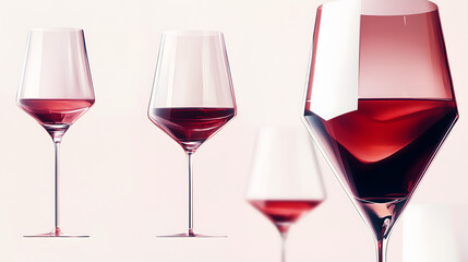 advertisement for red wine glasses, featuring an illustration of three tall and elegant glass cups