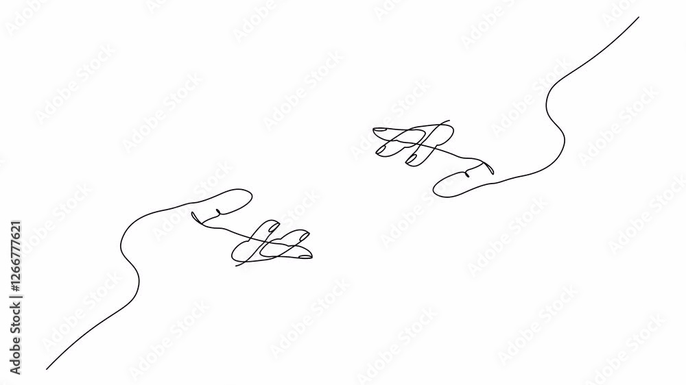 Poster self drawing simple animation of two hands reaching out towards each other drawn by continuous one l