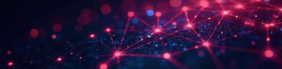 Fototapeta premium Abstract glowing network nodes and lines on dark background, texture, concept, science