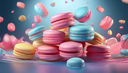 Obraz premium ぷくぷく3Dマカロンの背景 | 夢のように甘いスイートデザイン