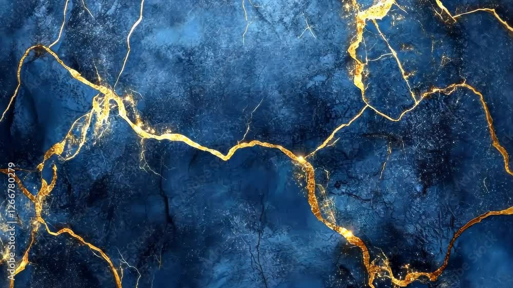 Poster sparkling veins of gold flow through deep blue formations creating a mesmerizing visual contrast in 