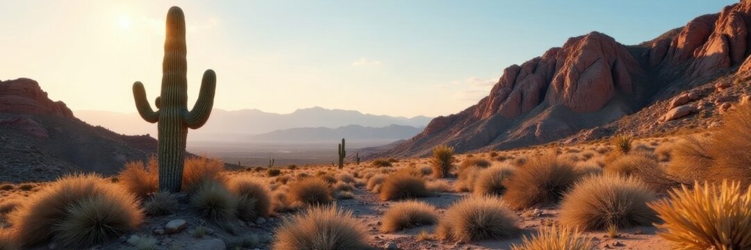 Ancient giant cardon cactus, stark desert setting, landscape, plant, Cardon