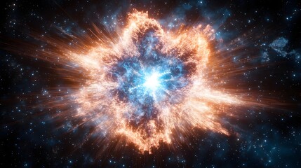 Vibrant Explosion of a Supernova in a Cosmic Landscape Filled with Distant Stars and Nebulae