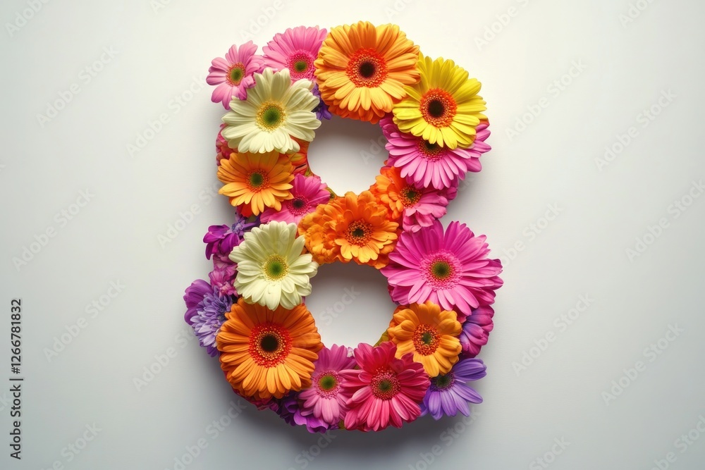 Aufkleber A delicate and intricate design featuring the numeral 8 crafted from flowers, perfect for using in designs related to numbers, mathematics, or floral patterns