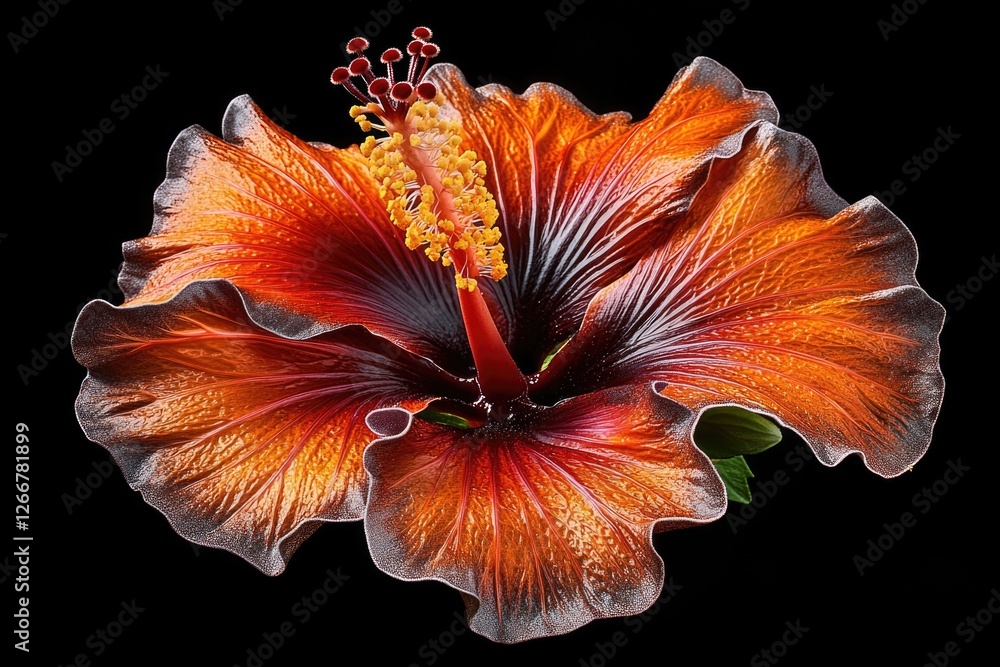 Poster a detailed shot of a single flower against a dark backdrop, perfect for highlighting textures and co