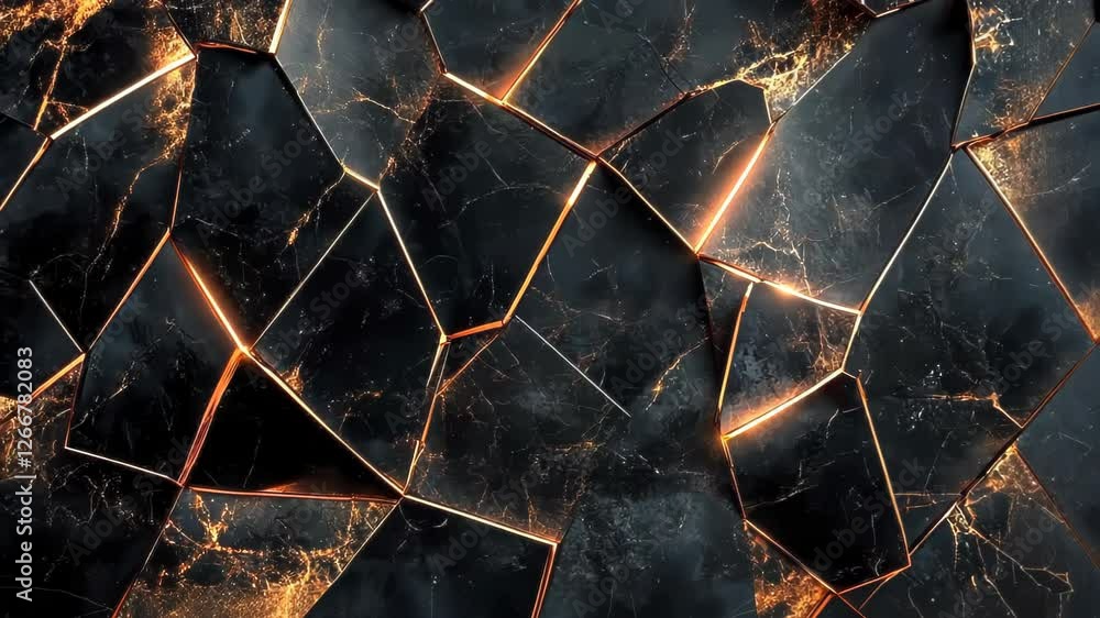 Poster crackling elegance of dark marble with glowing lines illuminating the intricate patterns of a stunni