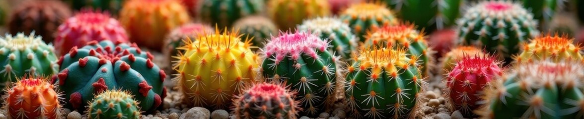 Close-up of diverse cacti, vibrant colors, textures, flower, isolated, wildflower