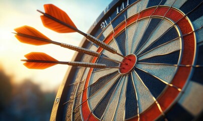 Dartboard with Three Arrows Hitting the Bullseye