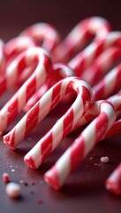 Close-up of multiple candy canes, various angles, glossy surface , close up, detail