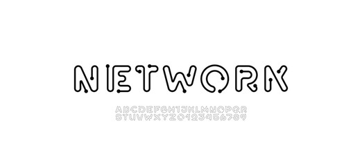 Digital alphabet font made dot, letters and numbers, vector illustration 10EPS