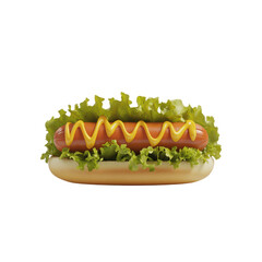 Isolated Simple Hot Dog with Mustard and Lettuce