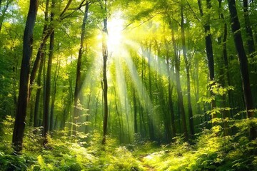 Obraz premium Sunlit Beech Trees in a Serene Forest