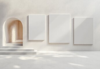 Minimalist Mock-Up Template for Gray Stationery on White Background with Blank Canvases and Gentle Shadows