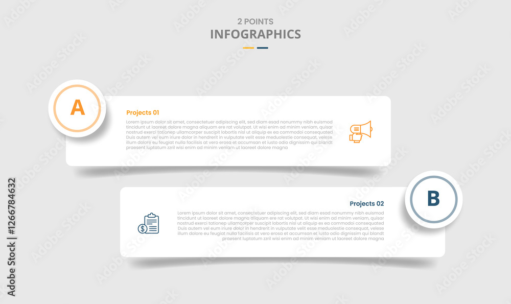Poster 2 points template comparison concept for infographic with round rectangle box with circle badge with
