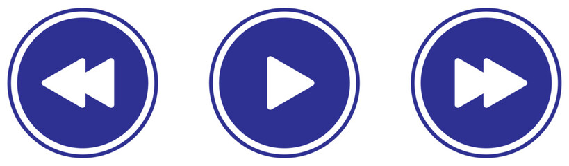 Fast forward rewind and play signs collection. Audio video playback interface buttons. Rewind play and fast forward icons. Fast motion media control symbols. Next previous play. Vector illustration 