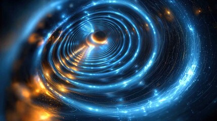 Abstract swirling tunnel with glowing rings, space exploration concept