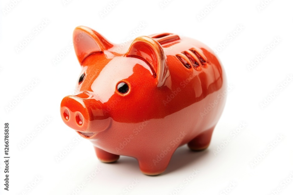 Poster a small piggy bank with a bright red color sits on a plain white surface, ready for savings