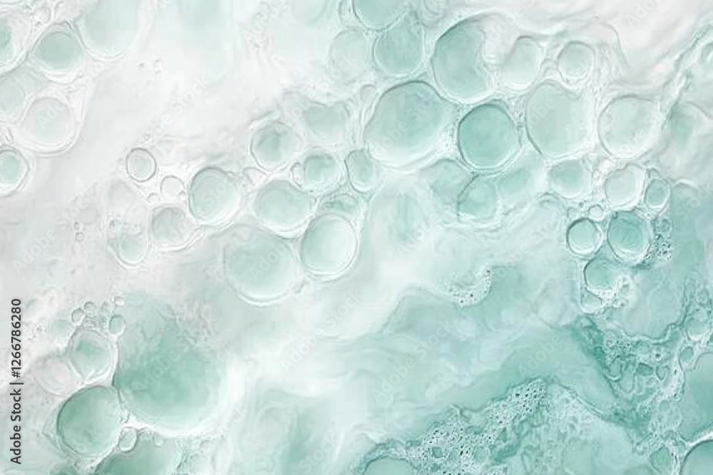 Poster A close-up shot of a green and white background with bubbles, ideal for use in illustrations or designs where a playful touch is needed