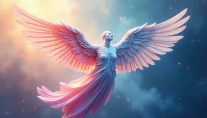 Obraz premium Ethereal winged form, soft color blends, abstract shapes, beauty, flight