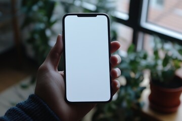 A person holds a smartphone with a white screen, perfect for depicting a moment of quiet contemplation or technological frustration