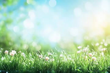 Fototapeta premium A green field with bright yellow flowers, perfect for spring or summer scenes