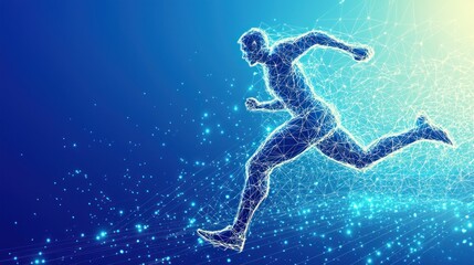 Naklejka premium Abstract runner, digital, dynamic, futuristic background, technology