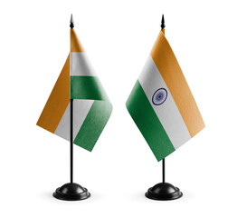 Small national flags of the India on a white background