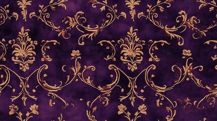 3D floral pattern, featuring deep blue velvet and orange jacquard design, combined with deep purple and beige tones to create depth and contrast, with beige background dominating.